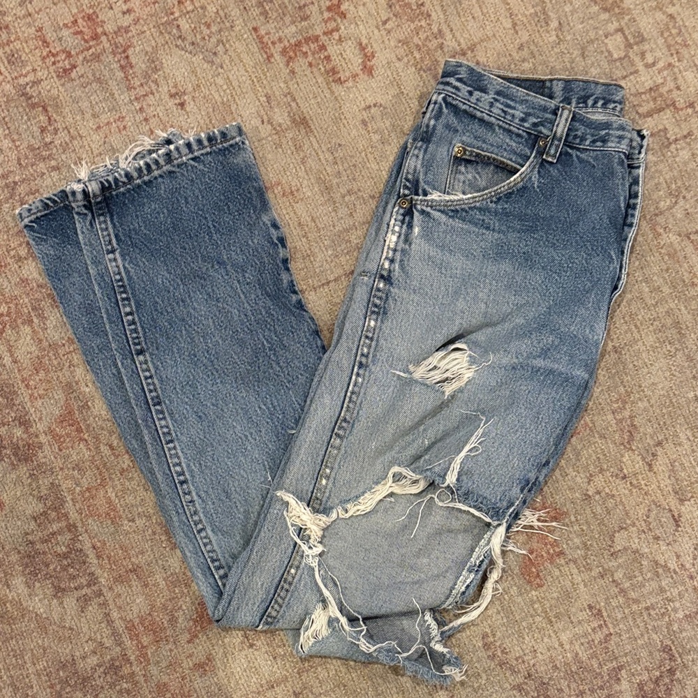 Wrangler Blue Distressed Straight Leg Jeans
